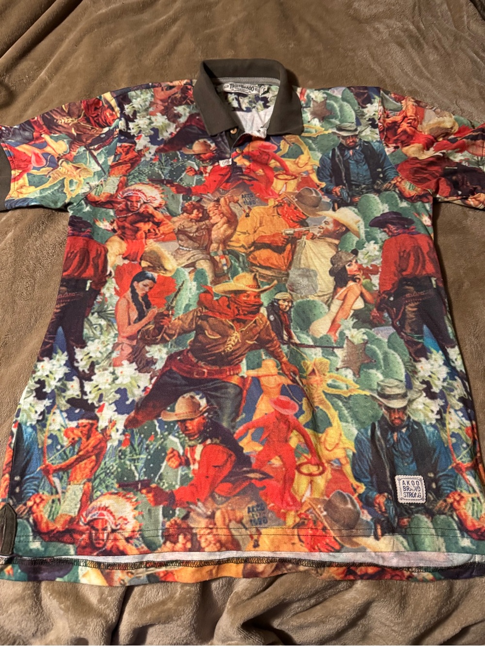 AKOO Western Print Polo Shirt size XL